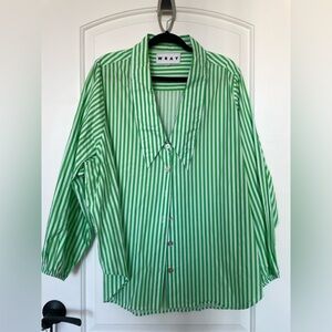 WRAY NYC Nic Green Striped Button-Up Shirt